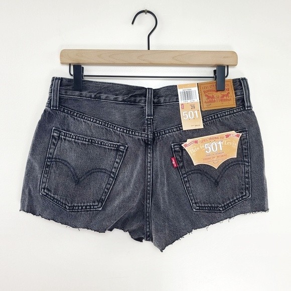Levi's 501 Size 29 Distressed Black Cut Off Denim Jean Shorts - Picture 2 of 7